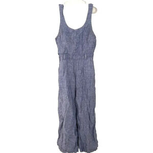 St Tropez West Blue Jumpsuit 2 Linen Sleeveless Wide Leg Pockets Womens Overalls